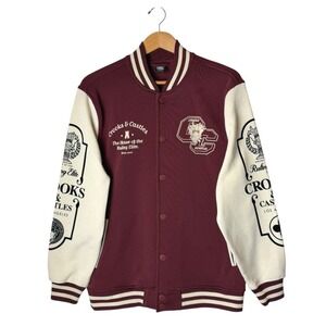 Crooks & Castles Varsity Jacket Mens Medium Burgundy Ruling Elite Logo Retro